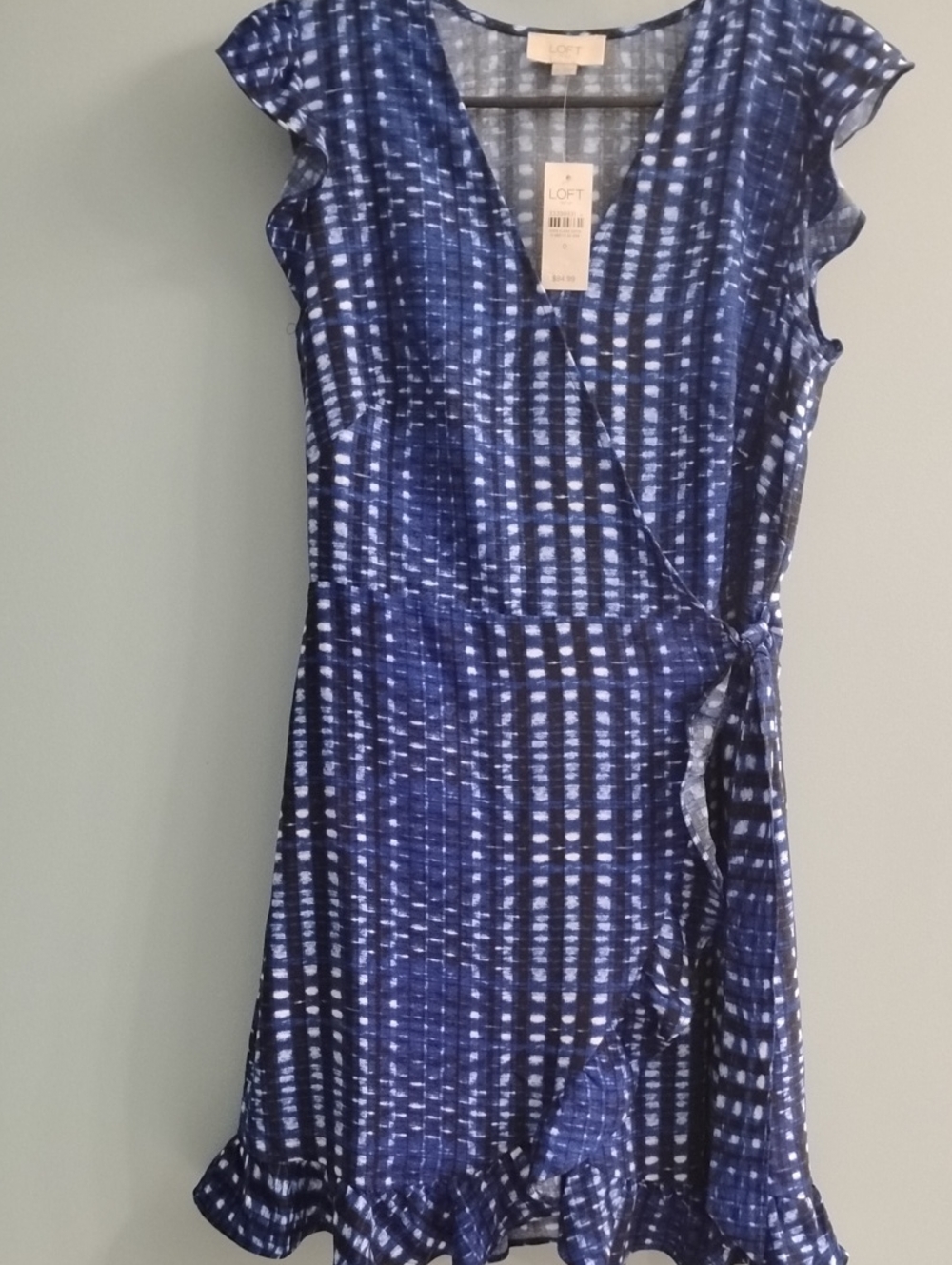 NWT LOFT Navy & White Printed Tie-Waist Midi Dress Size 0